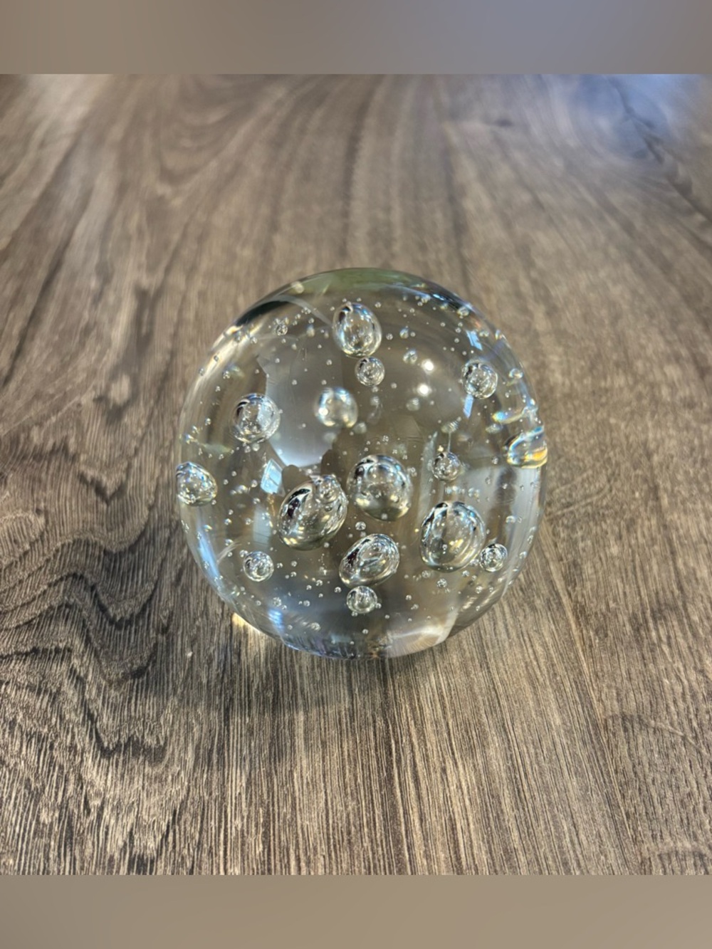 Vintage Paperweight Clear Art Glass Ball Sphere Orb Controlled Bubbles ~ 3”